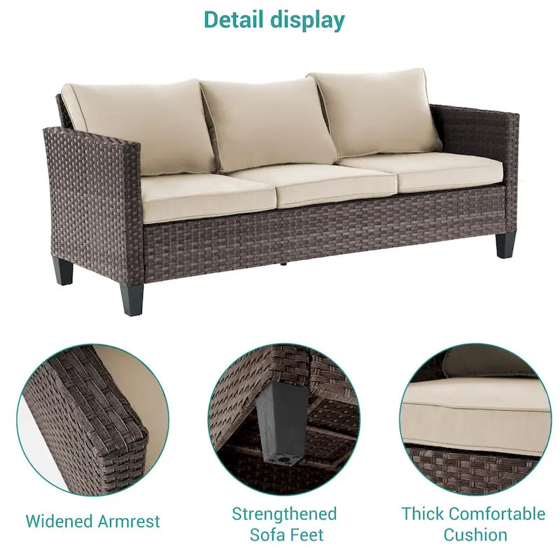 8-Piece PE Rattan Conversation Set Brown 3-Seat Sofa 2 Swivel Rockers 2 Chairs 2 Ottomans 1 Table