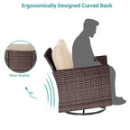 8-Piece PE Rattan Conversation Set Brown 3-Seat Sofa 2 Swivel Rockers 2 Chairs 2 Ottomans 1 Table