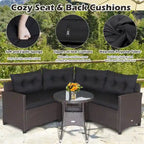 4-Piece PE Rattan Sofa Set Brown/Navy 1 Middle 2 Side Sofas 1 Glass Table with Cushions
