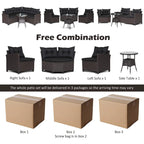 4-Piece PE Rattan Sofa Set Brown/Navy 1 Middle 2 Side Sofas 1 Glass Table with Cushions