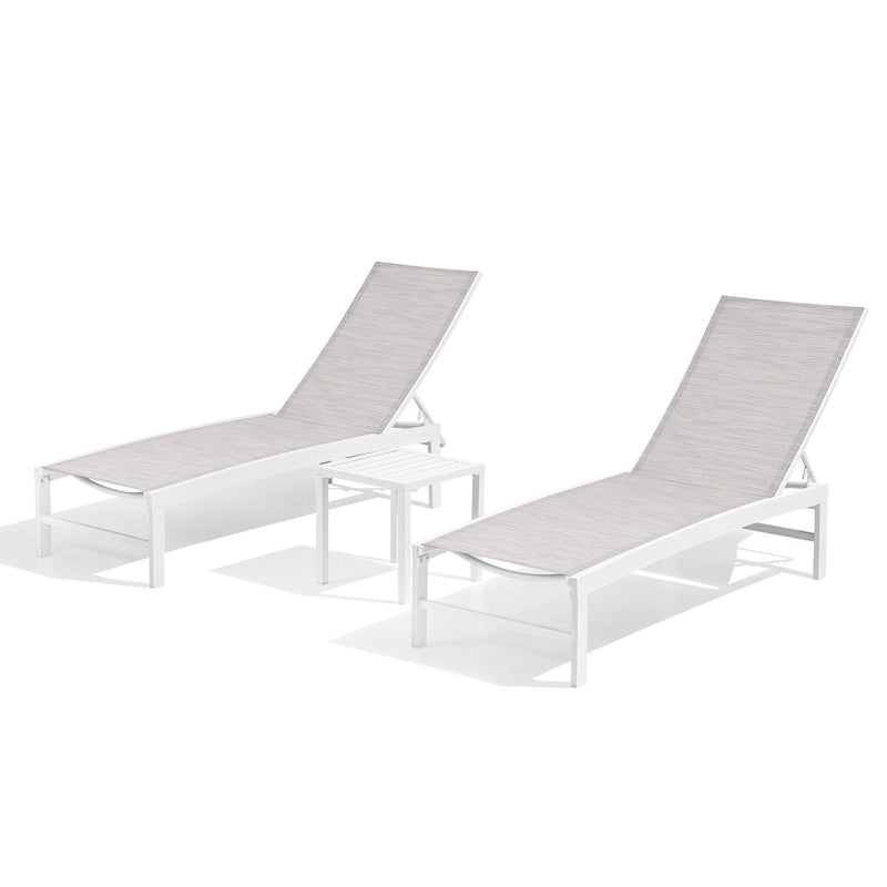 3-Piece Aluminum Chaise Lounge Set 2 Adjustable Chairs 1 Side Table