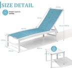 3-Piece Aluminum Chaise Lounge Set 2 Adjustable Chairs 1 Side Table