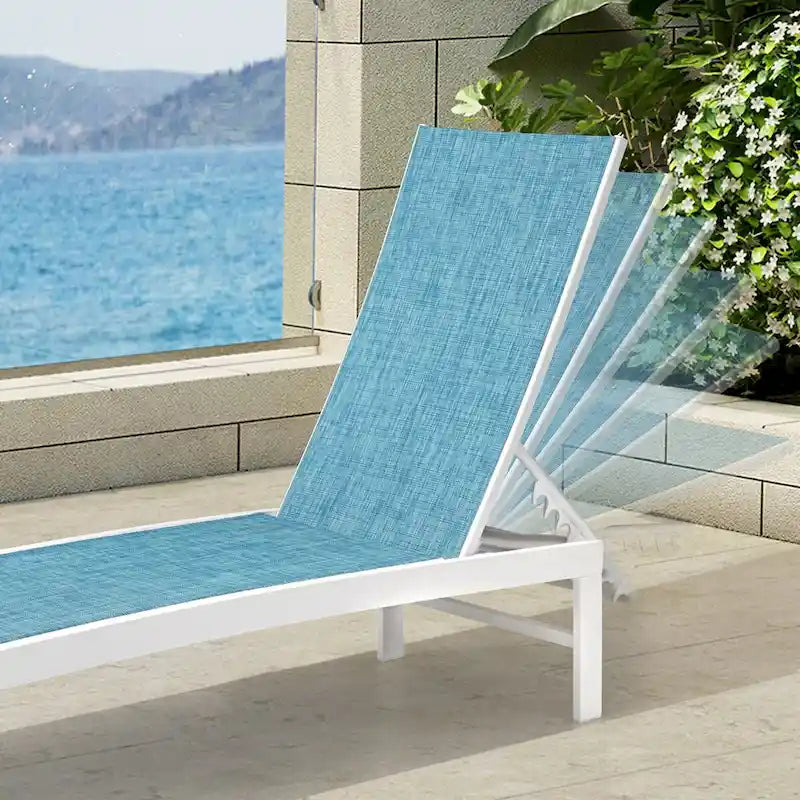 3-Piece Aluminum Chaise Lounge Set 2 Adjustable Chairs 1 Side Table