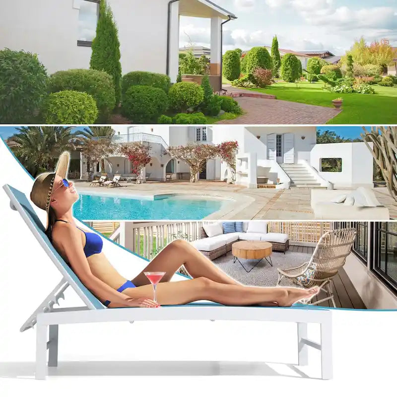 3-Piece Aluminum Chaise Lounge Set 2 Adjustable Chairs 1 Side Table