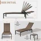 3-Piece Aluminum Chaise Lounge Set 2 Adjustable Chairs 1 Side Table