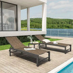 3-Piece Aluminum Chaise Lounge Set 2 Adjustable Chairs 1 Side Table