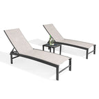 3-Piece Aluminum Chaise Lounge Set 2 Adjustable Chairs 1 Side Table