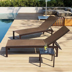 3-Piece Aluminum Chaise Lounge Set 2 Adjustable Chairs 1 Side Table