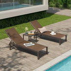 3-Piece Aluminum Chaise Lounge Set 2 Adjustable Chairs 1 Side Table