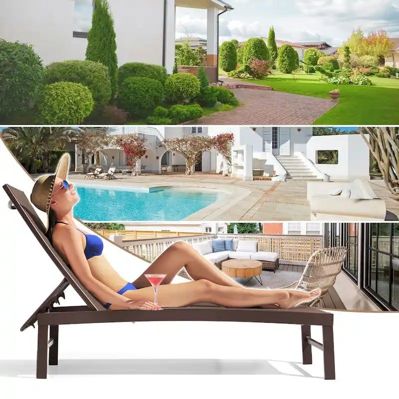 3-Piece Aluminum Chaise Lounge Set 2 Adjustable Chairs 1 Side Table