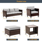 6-Piece PE Rattan Sofa Set Brown 3-Seat Sofa 2 Chairs 2 Ottomans 1 Table