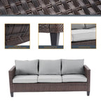 6-Piece PE Rattan Sofa Set Brown 3-Seat Sofa 2 Chairs 2 Ottomans 1 Table