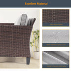 6-Piece PE Rattan Sofa Set Brown 3-Seat Sofa 2 Chairs 2 Ottomans 1 Table