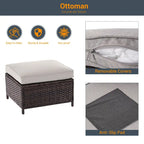 6-Piece PE Rattan Sofa Set Brown 3-Seat Sofa 2 Chairs 2 Ottomans 1 Table