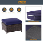 6-Piece PE Rattan Sofa Set Brown 3-Seat Sofa 2 Chairs 2 Ottomans 1 Table