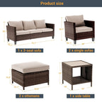 6-Piece PE Rattan Sofa Set Brown 3-Seat Sofa 2 Chairs 2 Ottomans 1 Table