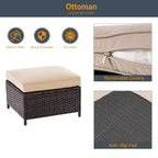 6-Piece PE Rattan Sofa Set Brown 3-Seat Sofa 2 Chairs 2 Ottomans 1 Table