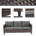 6-Piece PE Rattan Sofa Set Brown 3-Seat Sofa 2 Chairs 2 Ottomans 1 Table
