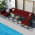 8-Piece Aluminum Sectional Set White Frame with Cushions 2 Corners 4 Armless 2 Tables