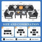 8-Piece Aluminum Sectional Set White Frame with Cushions 2 Corners 4 Armless 2 Tables