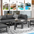 8-Piece Aluminum Sectional Set White Frame with Cushions 2 Corners 4 Armless 2 Tables