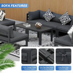 8-Piece Aluminum Sectional Set White Frame with Cushions 2 Corners 4 Armless 2 Tables