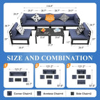 8-Piece Aluminum Sectional Set White Frame with Cushions 2 Corners 4 Armless 2 Tables