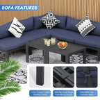 8-Piece Aluminum Sectional Set White Frame with Cushions 2 Corners 4 Armless 2 Tables