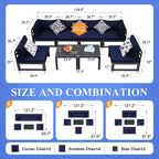 8-Piece Aluminum Sectional Set White Frame with Cushions 2 Corners 4 Armless 2 Tables
