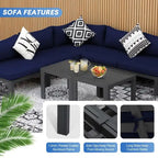 8-Piece Aluminum Sectional Set White Frame with Cushions 2 Corners 4 Armless 2 Tables