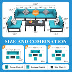 8-Piece Aluminum Sectional Set White Frame with Cushions 2 Corners 4 Armless 2 Tables