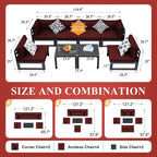 8-Piece Aluminum Sectional Set White Frame with Cushions 2 Corners 4 Armless 2 Tables