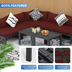 8-Piece Aluminum Sectional Set White Frame with Cushions 2 Corners 4 Armless 2 Tables