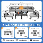 8-Piece Aluminum Sectional Set White Frame with Cushions 2 Corners 4 Armless 2 Tables