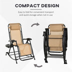 Outdoor Foldable Rocking Chairs with Pillow, Cup and Phone Holder
