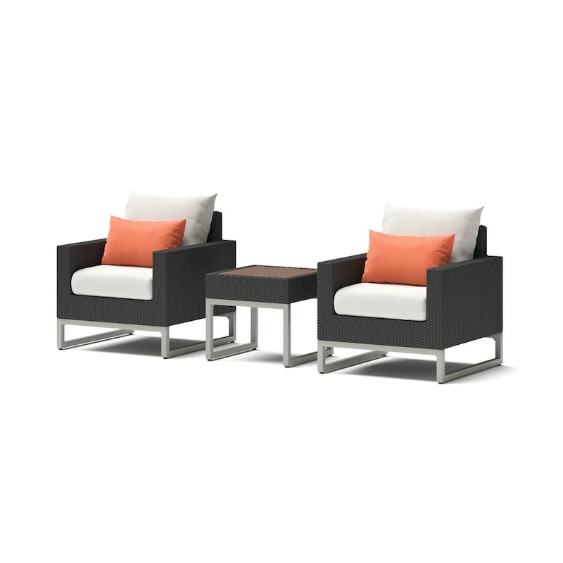 3-Piece Wicker Club Chair Set Espresso with Sunbrella Cushions 2 Chairs 1 Table