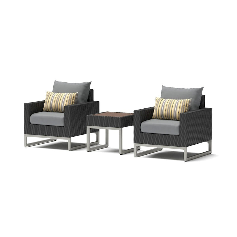 3-Piece Wicker Club Chair Set Espresso with Sunbrella Cushions 2 Chairs 1 Table