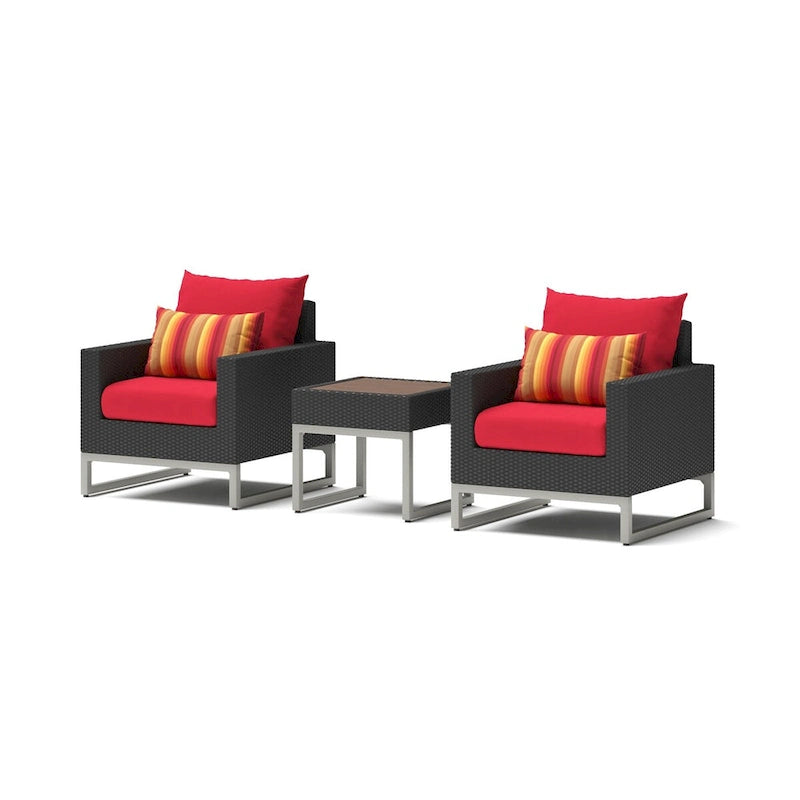 3-Piece Wicker Club Chair Set Espresso with Sunbrella Cushions 2 Chairs 1 Table