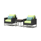 3-Piece Wicker Club Chair Set Espresso with Sunbrella Cushions 2 Chairs 1 Table