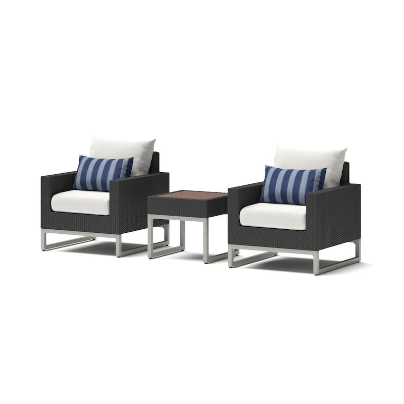 3-Piece Wicker Club Chair Set Espresso with Sunbrella Cushions 2 Chairs 1 Table