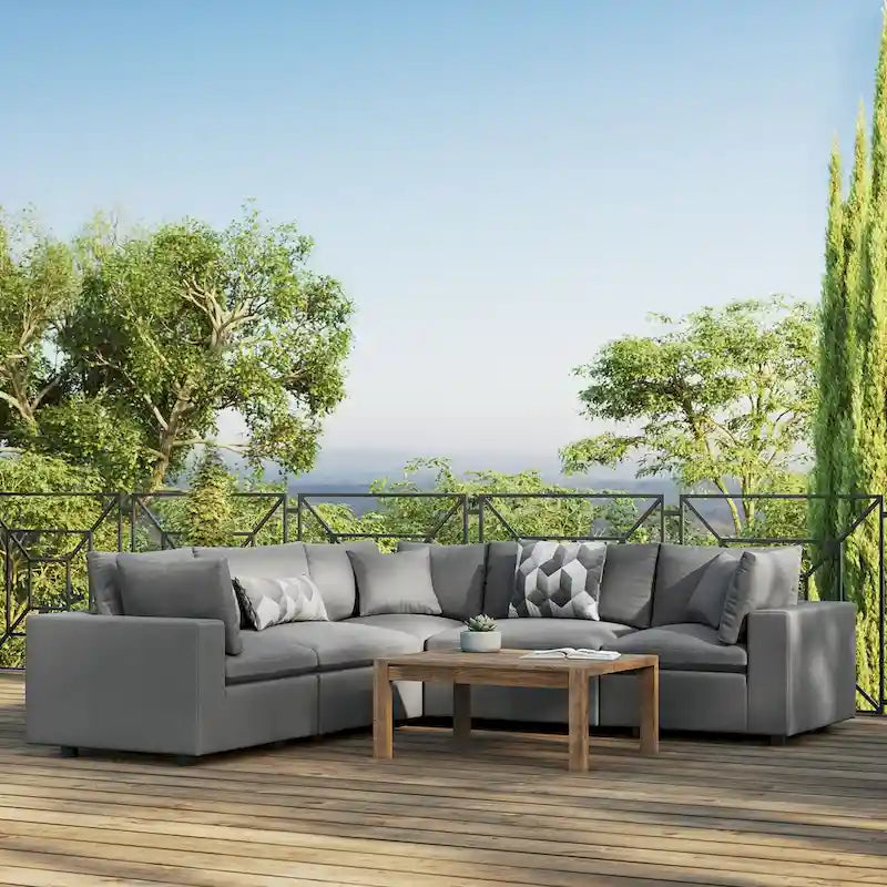 5-Piece Aluminum Sectional Sofa Set with Cushions 2 Armless 3 Corner Chairs