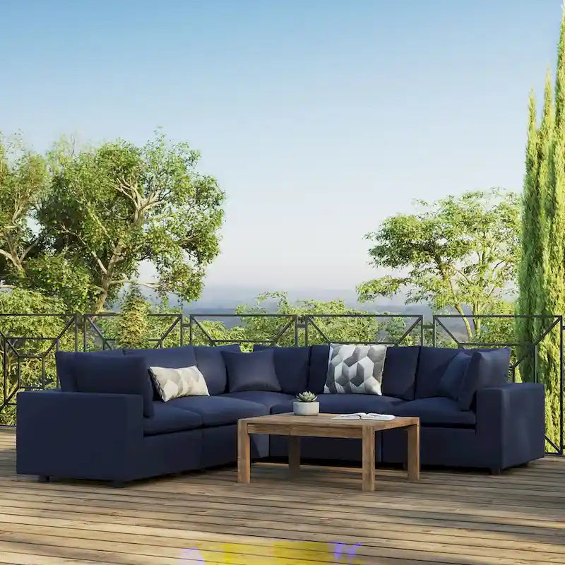 5-Piece Aluminum Sectional Sofa Set with Cushions 2 Armless 3 Corner Chairs