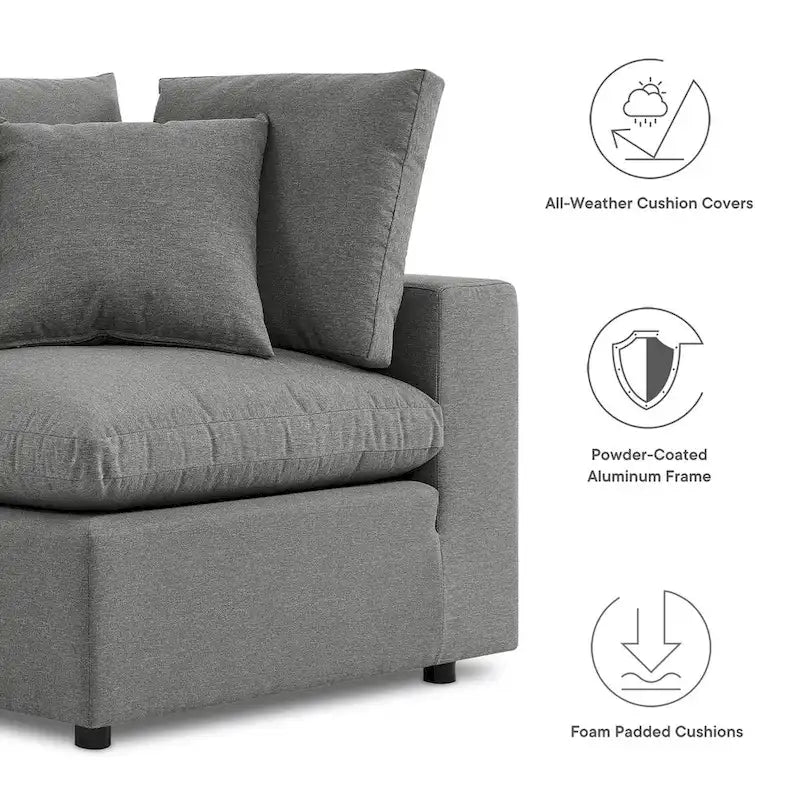 5-Piece Aluminum Sectional Sofa Set with Cushions 2 Armless 3 Corner Chairs