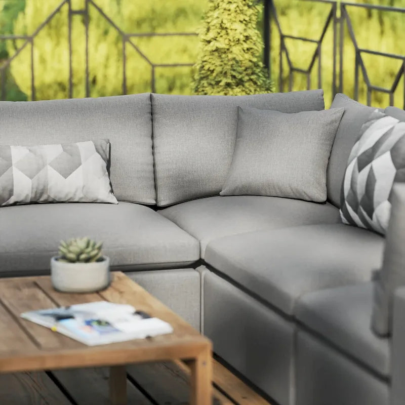 5-Piece Aluminum Sectional Sofa Set with Cushions 2 Armless 3 Corner Chairs