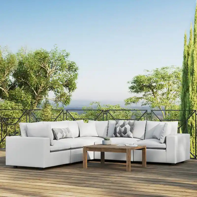5-Piece Aluminum Sectional Sofa Set with Cushions 2 Armless 3 Corner Chairs