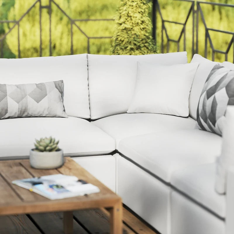 5-Piece Aluminum Sectional Sofa Set with Cushions 2 Armless 3 Corner Chairs