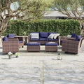 8-Piece PE Rattan Sofa Set Brown 3-Seat Sofa 2 Swivel Rockers 2 Chairs 2 Ottomans 1 Table