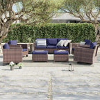 8-Piece PE Rattan Sofa Set Brown 3-Seat Sofa 2 Swivel Rockers 2 Chairs 2 Ottomans 1 Table