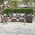 8-Piece PE Rattan Sofa Set Brown 3-Seat Sofa 2 Swivel Rockers 2 Chairs 2 Ottomans 1 Table