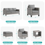 8-Piece PE Rattan Sofa Set Brown 3-Seat Sofa 2 Swivel Rockers 2 Chairs 2 Ottomans 1 Table